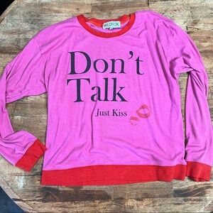 Wildfox Oversized Bubblegum Pink Pullover Sz S‎ Lips Kiss Y2K 00s Baggy Lipstick